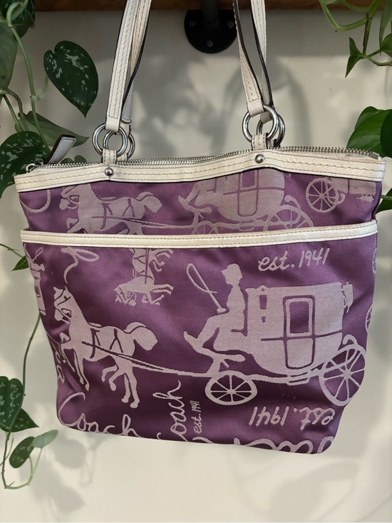 Coach Handbags - Coach Purple Signature Carriage Tote with White Trim